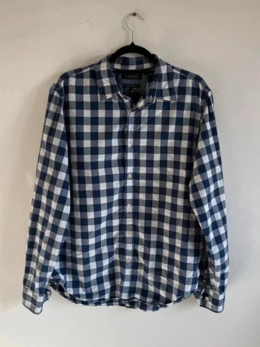 Banana Republic blue white check shirt cotton Size L long sleeve camden fit